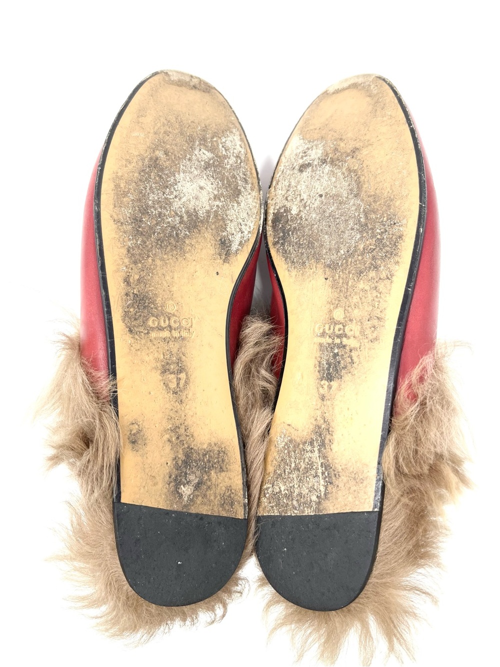 Gucci Princetown Red Leather Horsebit Mules Loafers Slippers Slides With Fur 37 - Picture 8 of 10
